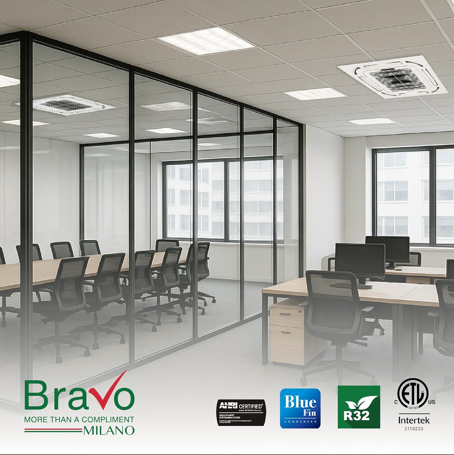 BRAVO 24,000 BTU Dual Zone 12000 + 12000 BTU Ceiling Cassette, 23 SEER2 Ductless Mini Split AC & Heat Pump – Includes Smart Control & 16FT Installation Kits – Inverter System
