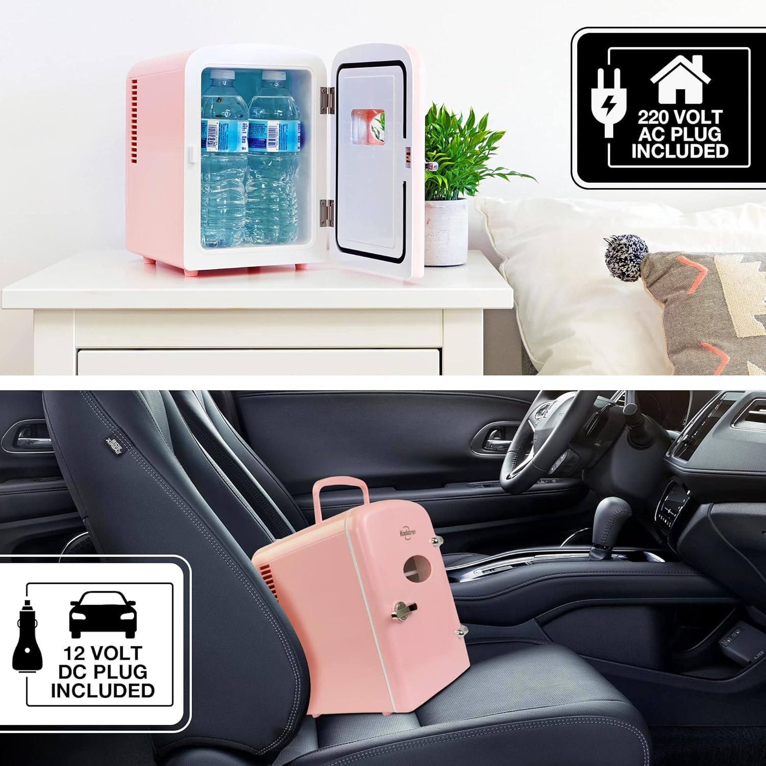 Koolatron Mini Fridge - Refrigerator for Bedroom, Office, Portable Table Top Beverage Cooler, 12V 110V Refrigerador for Drinks, Soda, Wine, Use in Car, Dorm, Outdoor, Patio, 6 Can