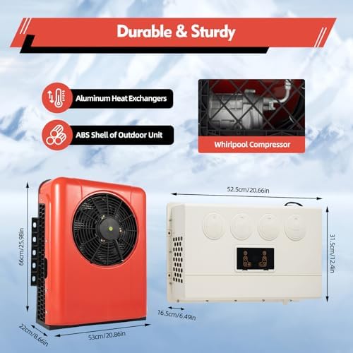 12V 800W Split RV Truck Air Conditioner Set with Outdoor & Indoor Unit, 12000 BTU Multifunctional Portable Camper Air Compressor, 4 Gears Mini Split AC System Unit Low Noise Fit for Rvs Motorhome Bus
