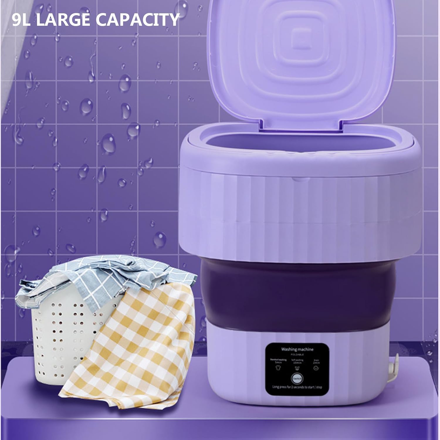 Mini Washing Machine for Clothes, Foldable Small Portable Washing Machine with 3 Modes Half Automatic Washt, 9L High Capacity Portable Washer Machine and Dryer for Apartment,Purple
