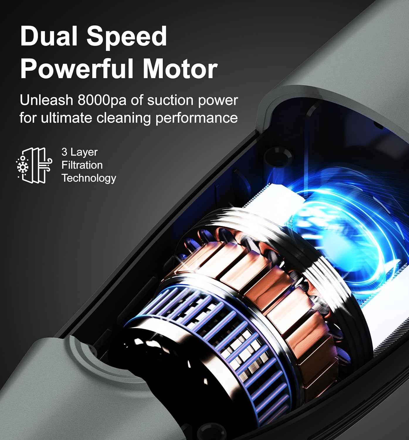 Tranqwil Cordless Handheld Vacuum, Lightweight Portable Vacuum 1.4lbs, Powerful Suction 2 Stage-Motor, Charge Dock, One-Touch Empty for Home & Car, Guiding Lights with Versatile Attachments (Silver)