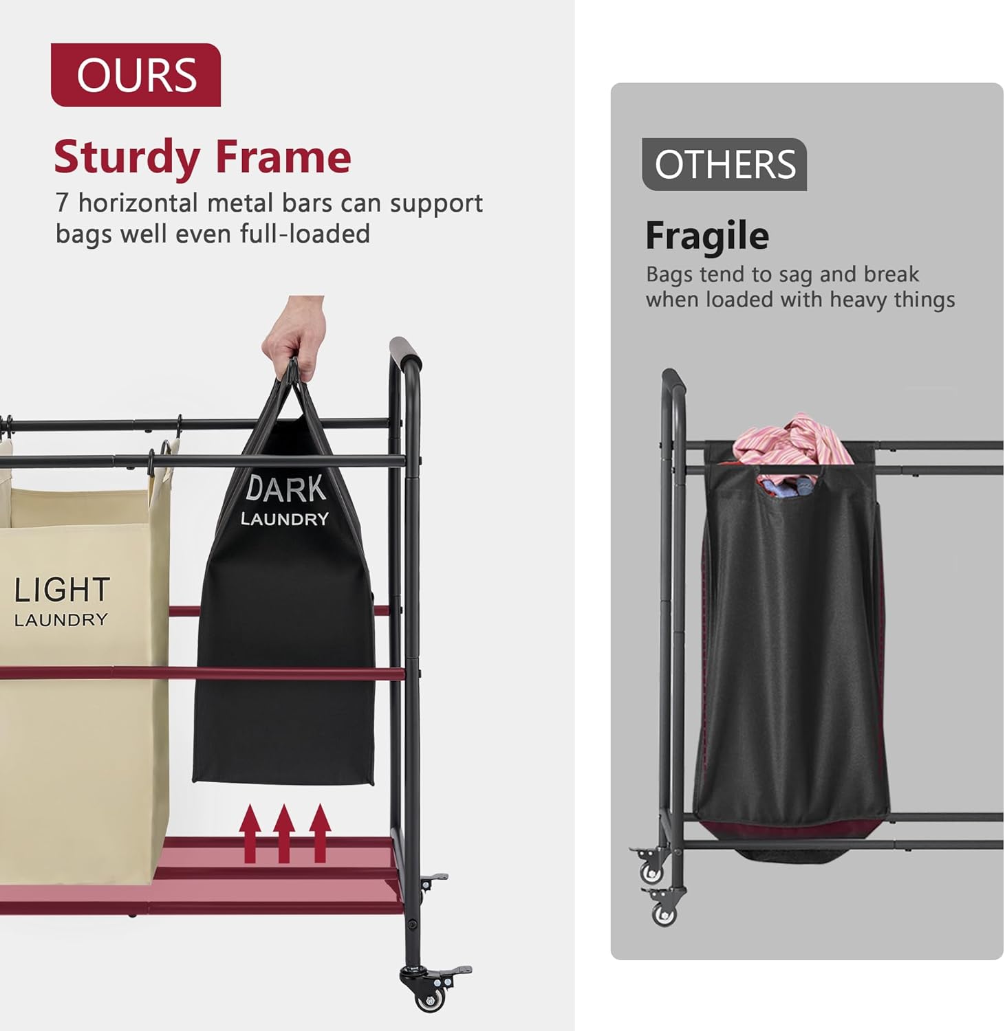 Tajsoon 4 Bag Laundry Sorter Cart, 4 Section Laundry Hamper Sorter with Heavy Duty Lockable Rolling Wheels, Laundry Separator Hamper with Removable Bags for Dirty Clothes Storage, 4 Colors