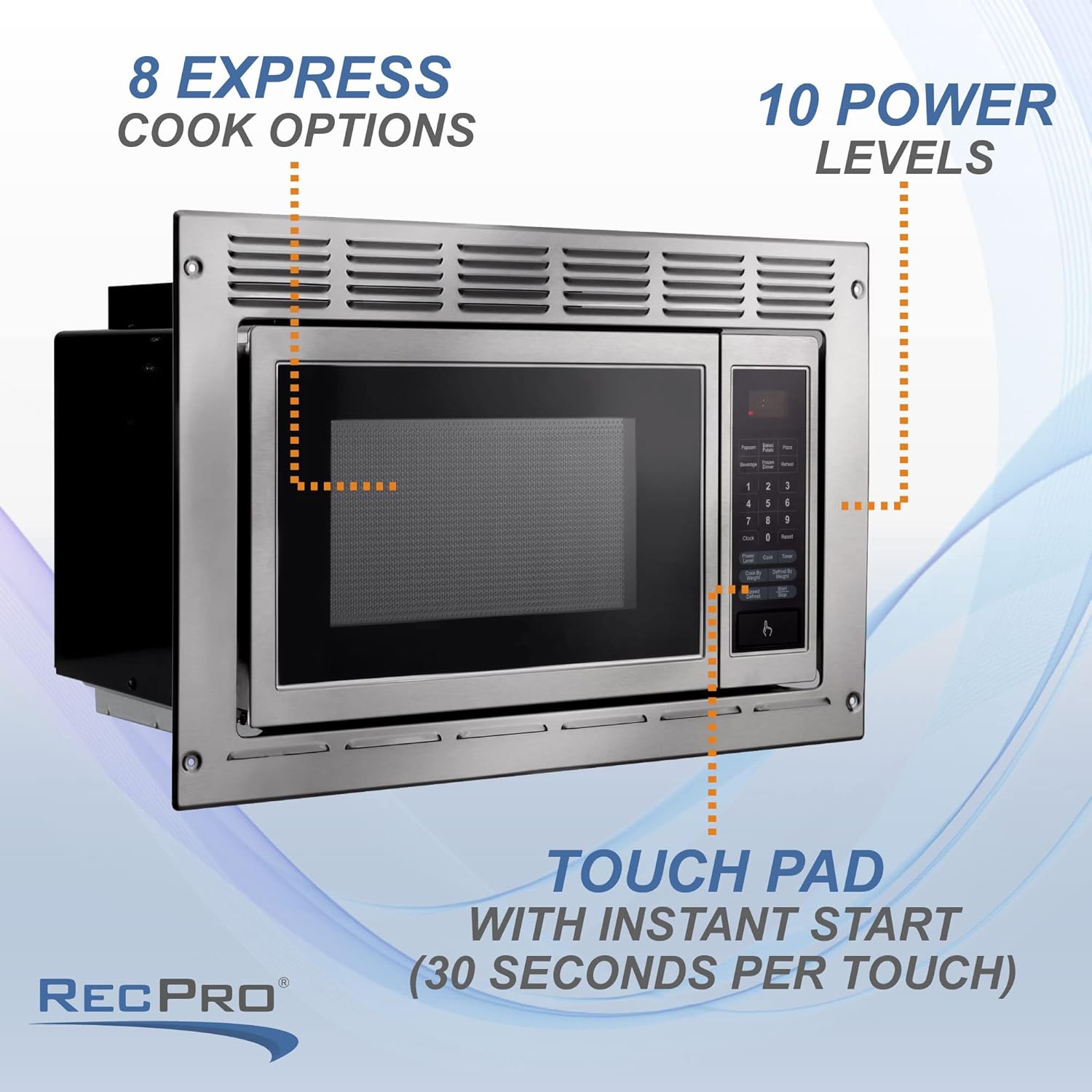 RecPro Over the Range RV Microwave | .9 cubic ft Stainless Steel Microwave with Trim Kit | 900 Watt | Direct Replacement for Greystone