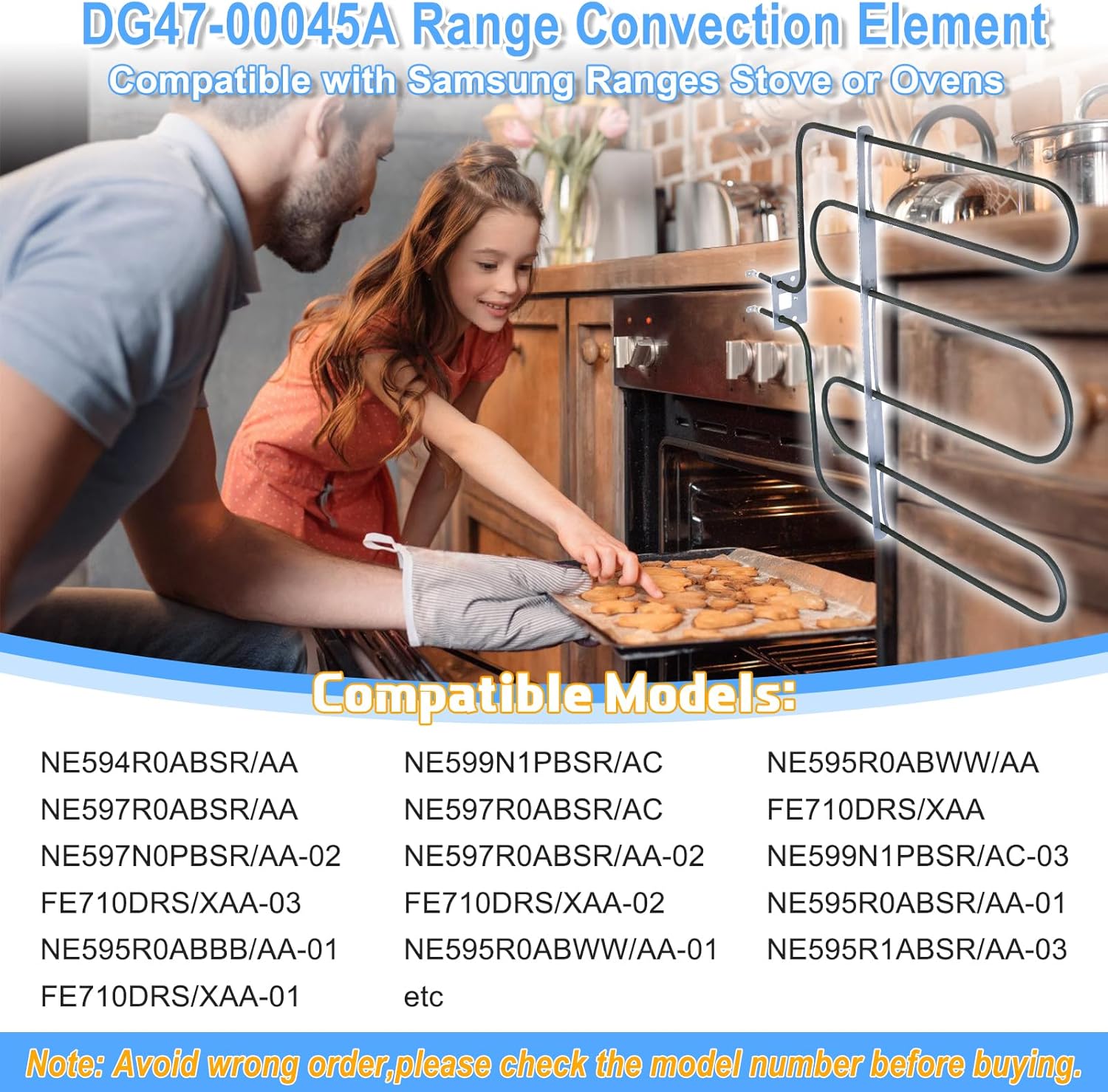 UPGRADED DG47-00045A Broil Element Heater Compatible with Samsung Electric Freestanding Range,DG47-00045A Oven Heating Element Samsung Oven Baking Element Convection Heater Stove Replacement Parts