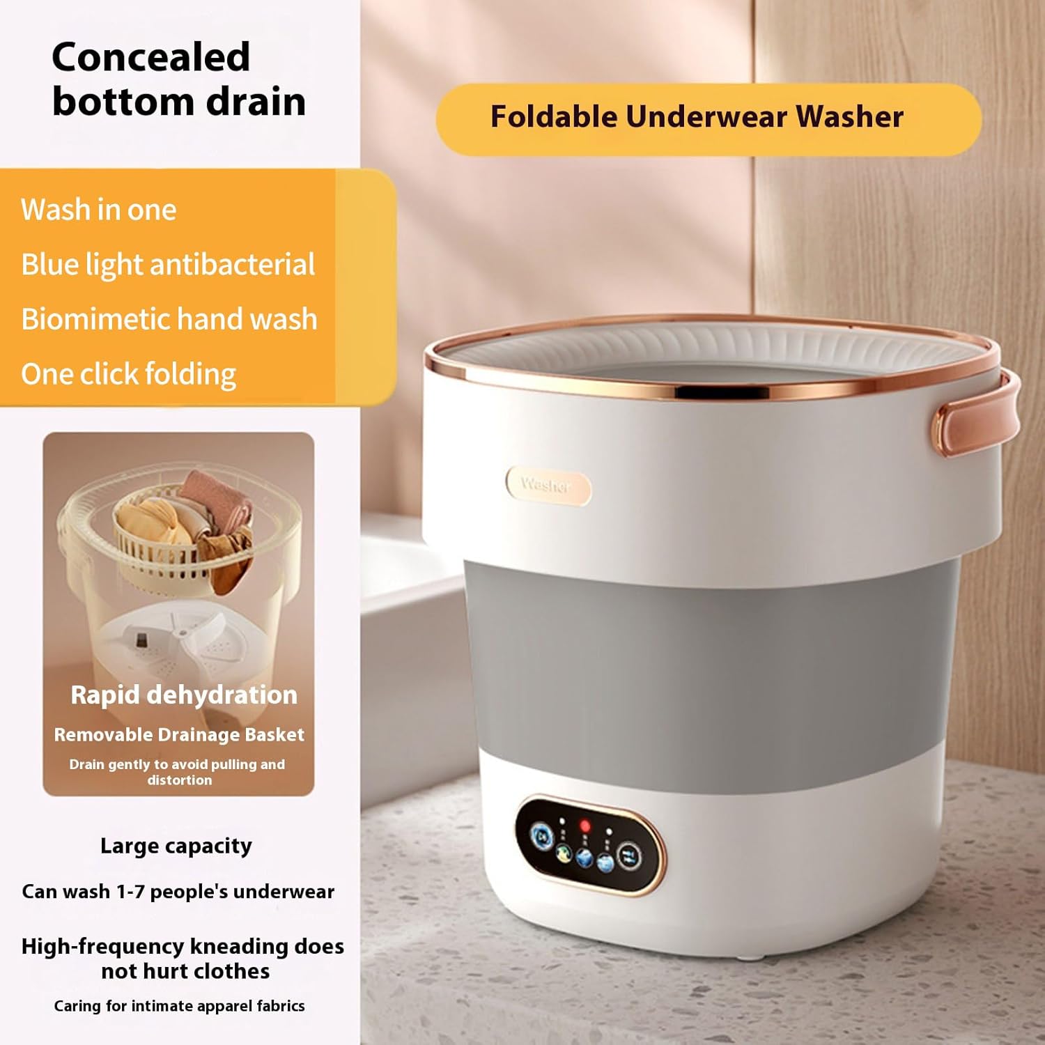 Portable Underwear Washer And Dryer Travel Washing Machine With Drain Basket Foldable Laundry Appliance Baby Clothes Washer