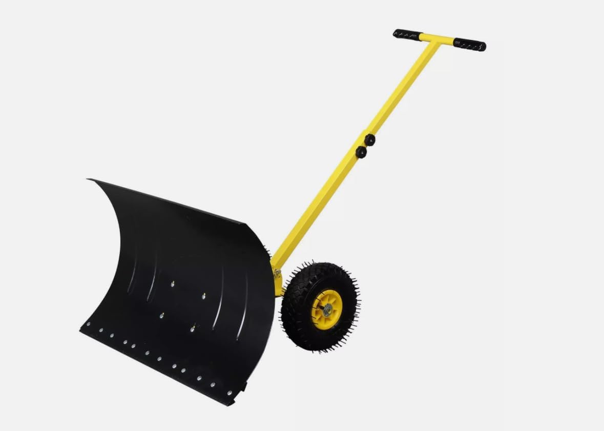 Snow Shovel with Wheels Heavy Duty Rolling Adjustable Snow Pusher Snow Removal
