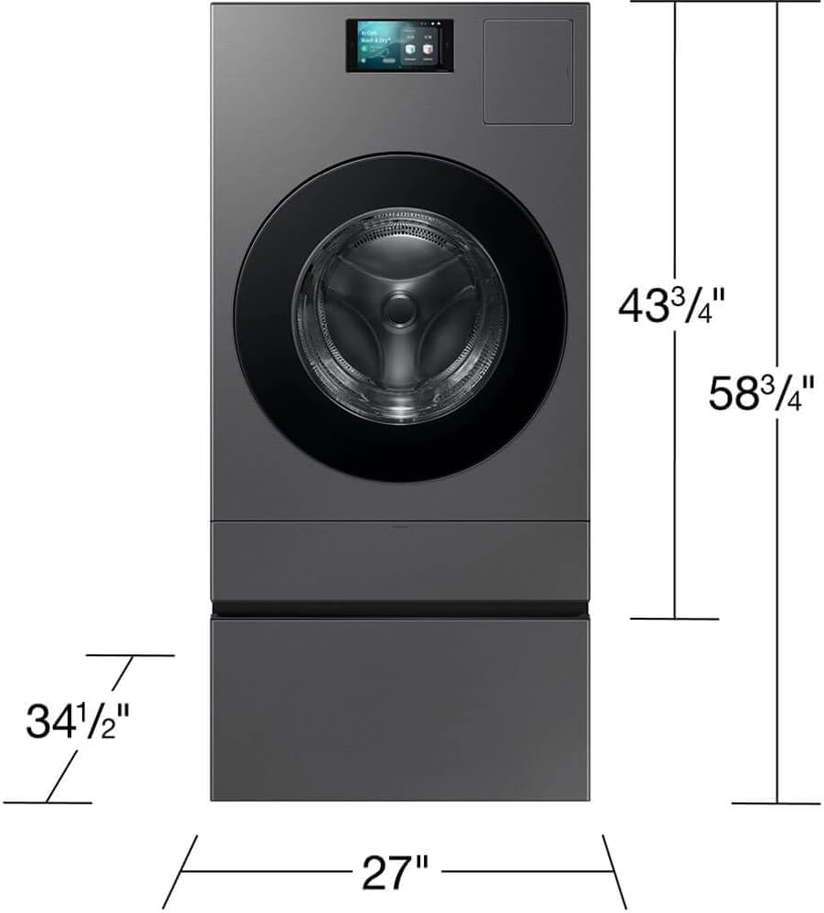 SAMSUNG Bespoke AI Laundry Comb Pedestal with Pull Out Storage Drawer, WE702NZ/US, Dark Steel