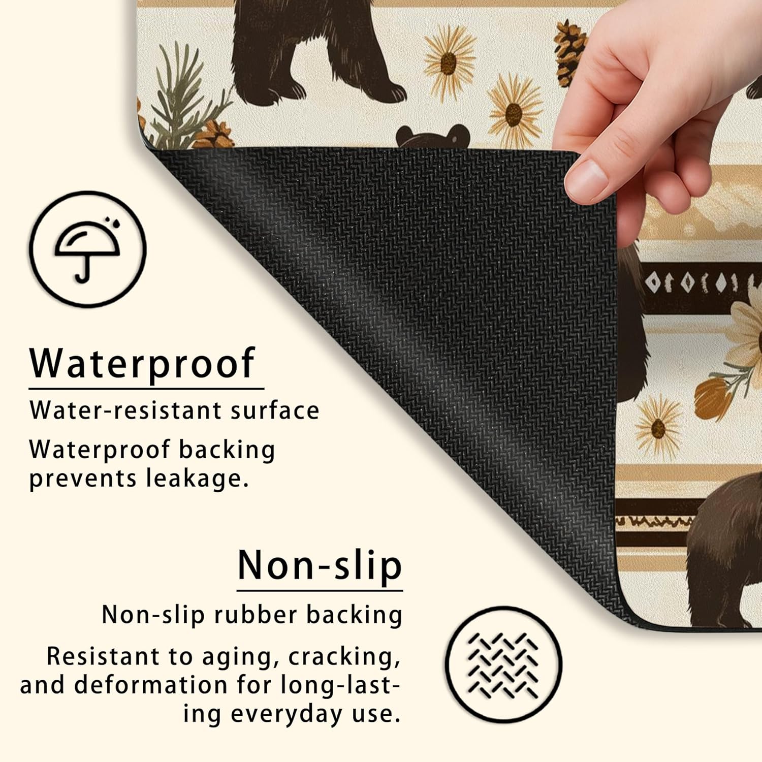 Bear Washer Dryer Top Protector Mat, Rustic Bohemian Floral Laundry Machine Dust Covers, Nature-Themed Protector for Home, Anti-slip Waterproof Washer And Dryer Mats 24x24 Inch
