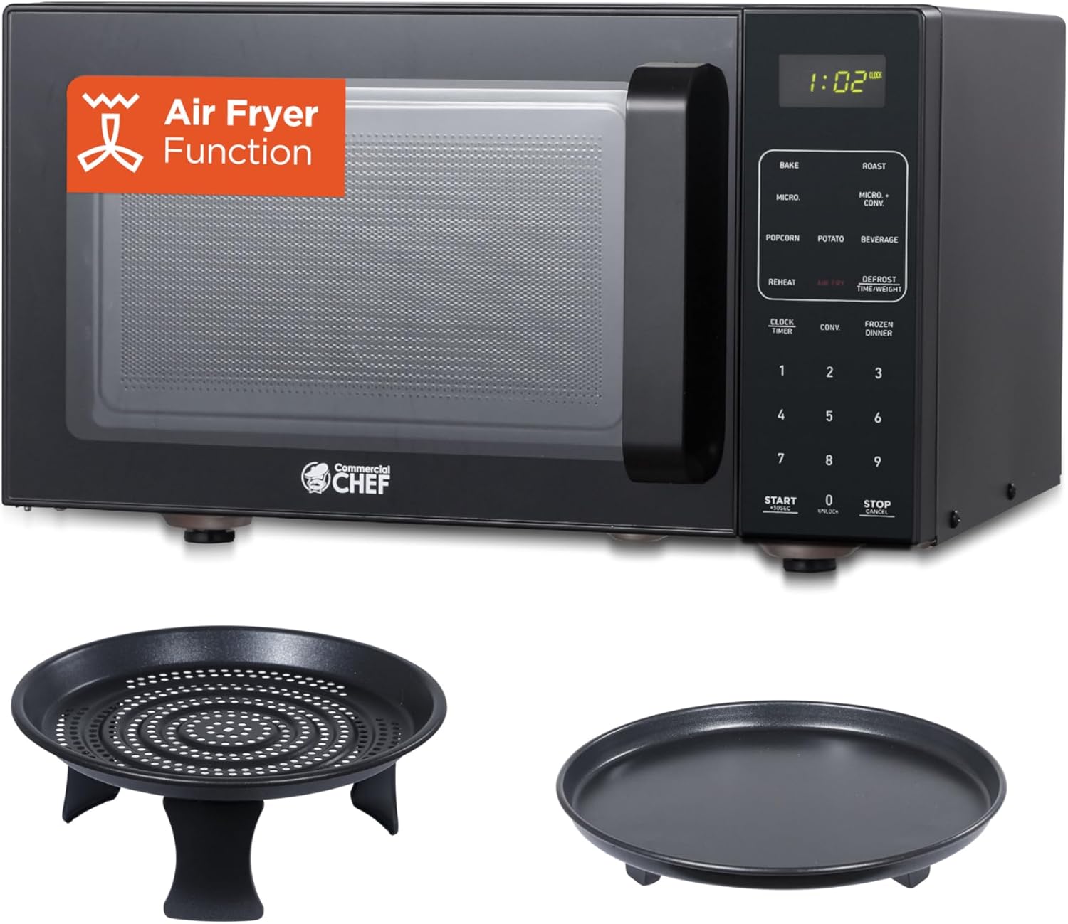 Commercial Chef 5-in-1 Countertop Microwave Air Fryer Combo, 0.9 Cu. Ft. Capacity, Microwave Air Fryer Convection Oven Bake and Roast, 900W, 10 Power Levels