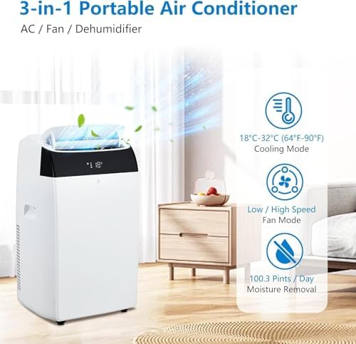 14000 BTU Portable Air Conditioners with Remote Control, 3-in-1 Free Standing AC Unit with Fan & Dehumidifier, Cools Room up to 700 sq.ft, Smart/Sleep Mode,3 Speed,Auto Swing,24H Timer