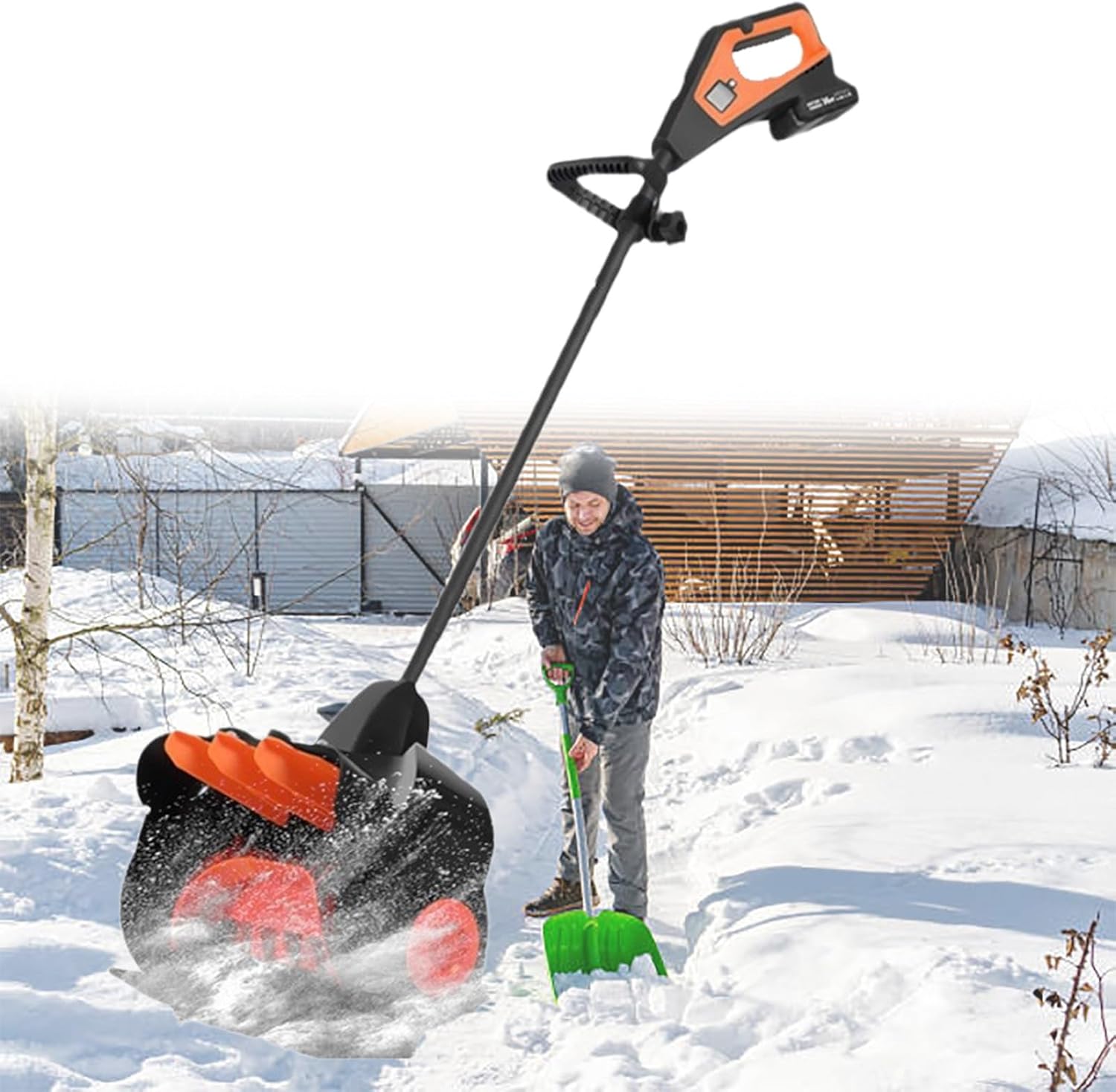 Electric Snow Shovel, 41cm Snow Shovel, Snow Blower with Adjustable Front Handle, for Patio Deck Driveway(2 Battery)