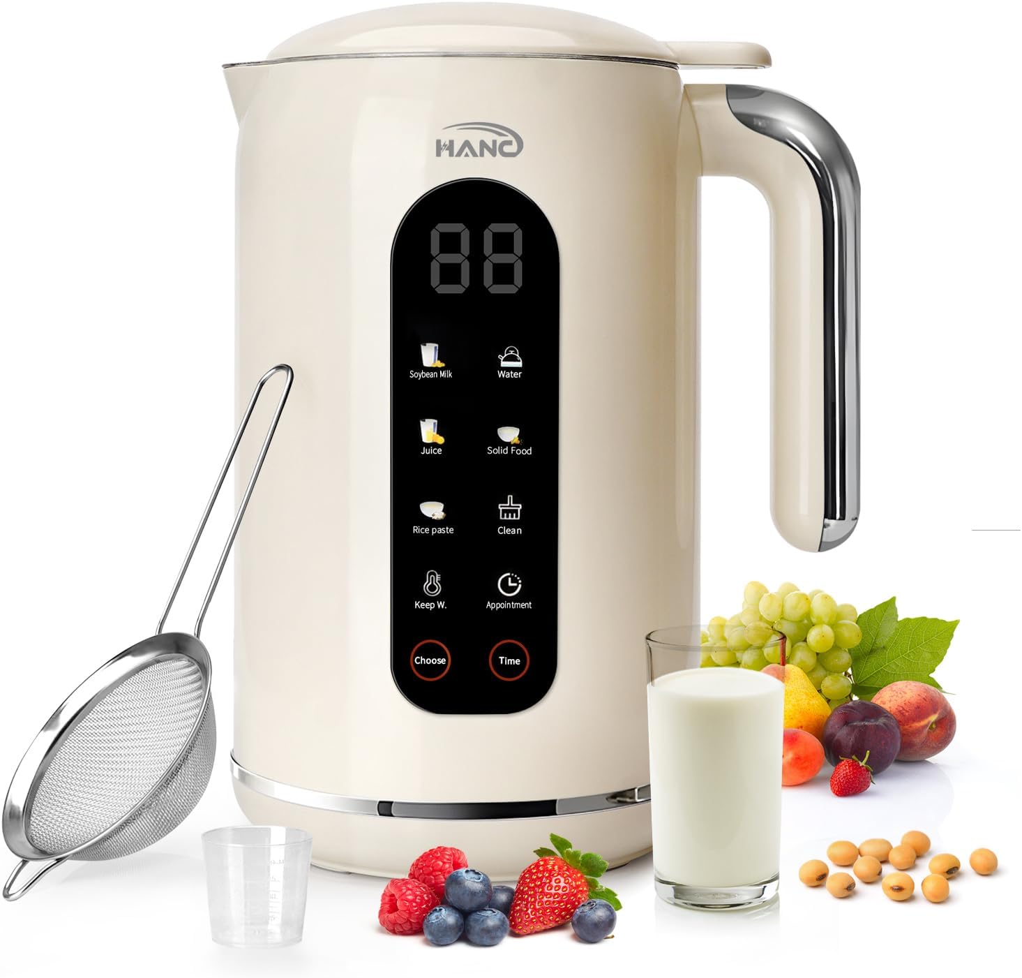 HANC 42oz Nut Milk Maker Machine, 8 in 1 Silent Automatic Soy Milk Maker, Homemade Soy Milk, Oat, Puree, Almond Milk Maker with Delay Start/Keep, Cream Warm/Boil Water/Self-Cleaning, Cream