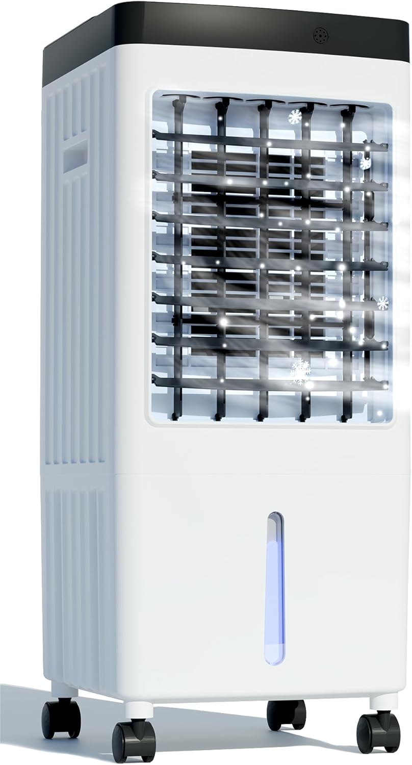 3-IN-1 Evaporative Air Cooler & Humidifier Fan, Energy Efficient Swamp Cooler with Remote, 3 Speeds, Timer - Indoor/Outdoor Cooling for Home, Room, Office, Low Energy AC Alternative