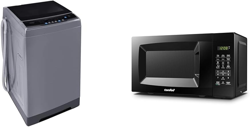COMFEE’ 1.6 Cu.ft Portable Washing Machine, 11lbs Capacity Fully Automatic Compact Washer & EM720CPL-PMB Countertop Microwave Oven with Sound On/Off