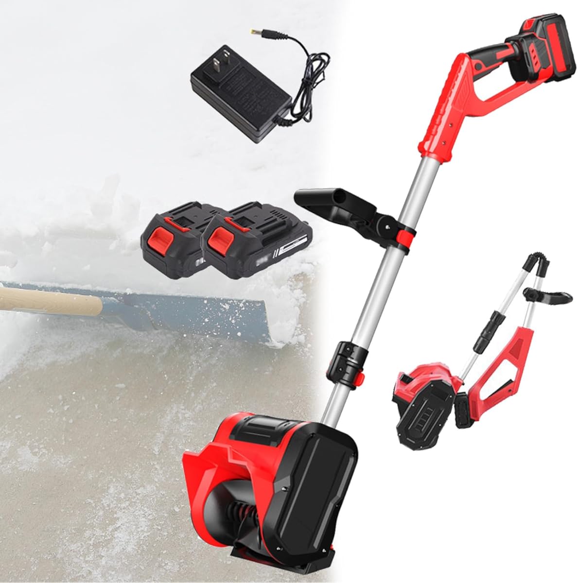 Electric Snow Shovel, Cordless Snow Sweeper Foldable Snow Blower with 2 Battery, Adjustable Direction & Telescopic Pole, 12.6