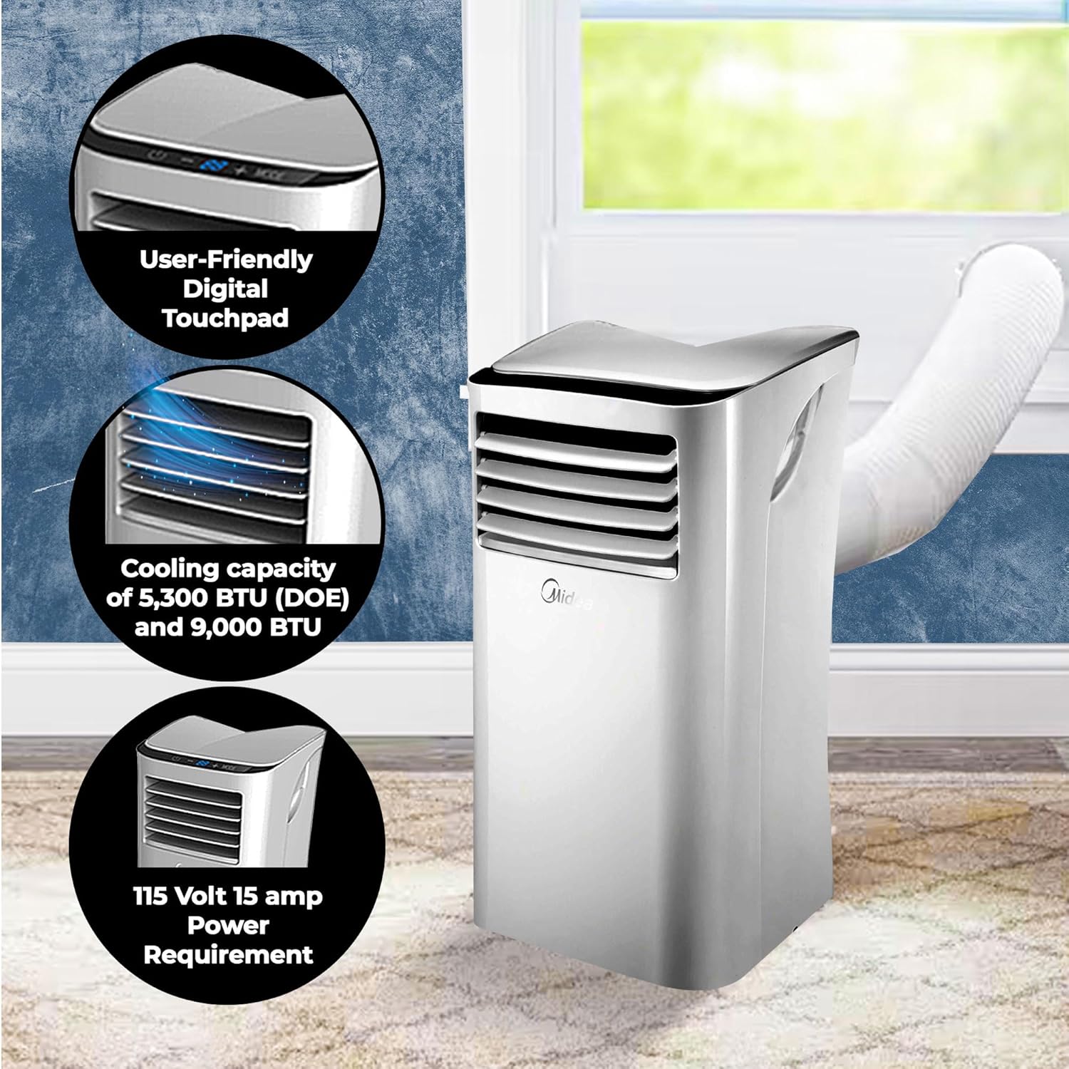 HomePointe S2 Series 5,000 BTU Portable Air Conditioner Corded Electric Cooling Fan Unit with Window Exhaust Kit for Home and Office Room Use