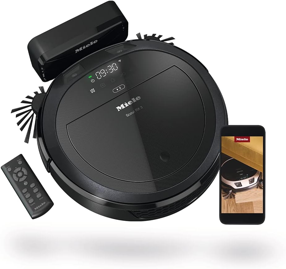 Miele Scout RX3 - Robot Vacuum Cleaner with Smart Navigation, app Control, 4-Stage Cleaning System, 60 min Battery Life, Alexa Compatible, in Obsidian Black