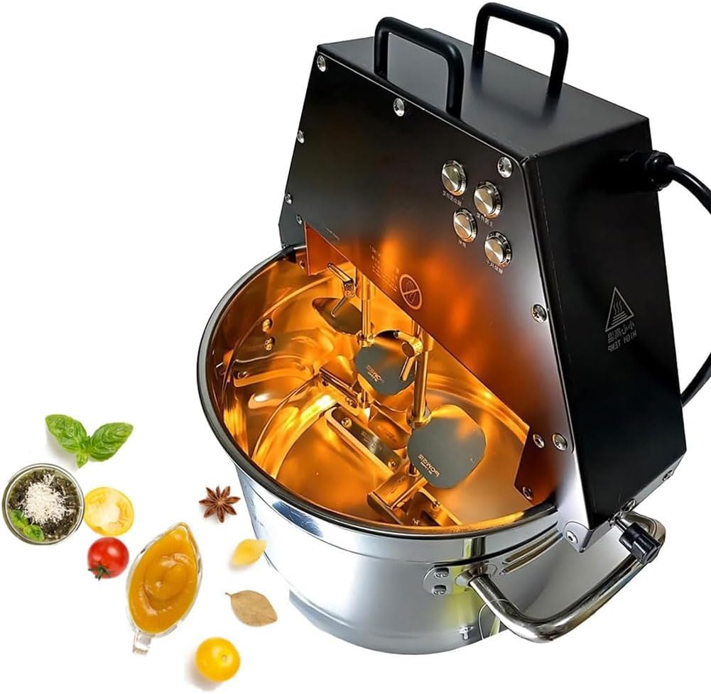 Automatic Food Mixer Pot Stirrer Mixer, Commercial Electric Food Stirrer Pot, 10L Stainless Steel Stand Sauce Jam Mixing Blender with Double Stirring Paddle & Auxiliary Fan