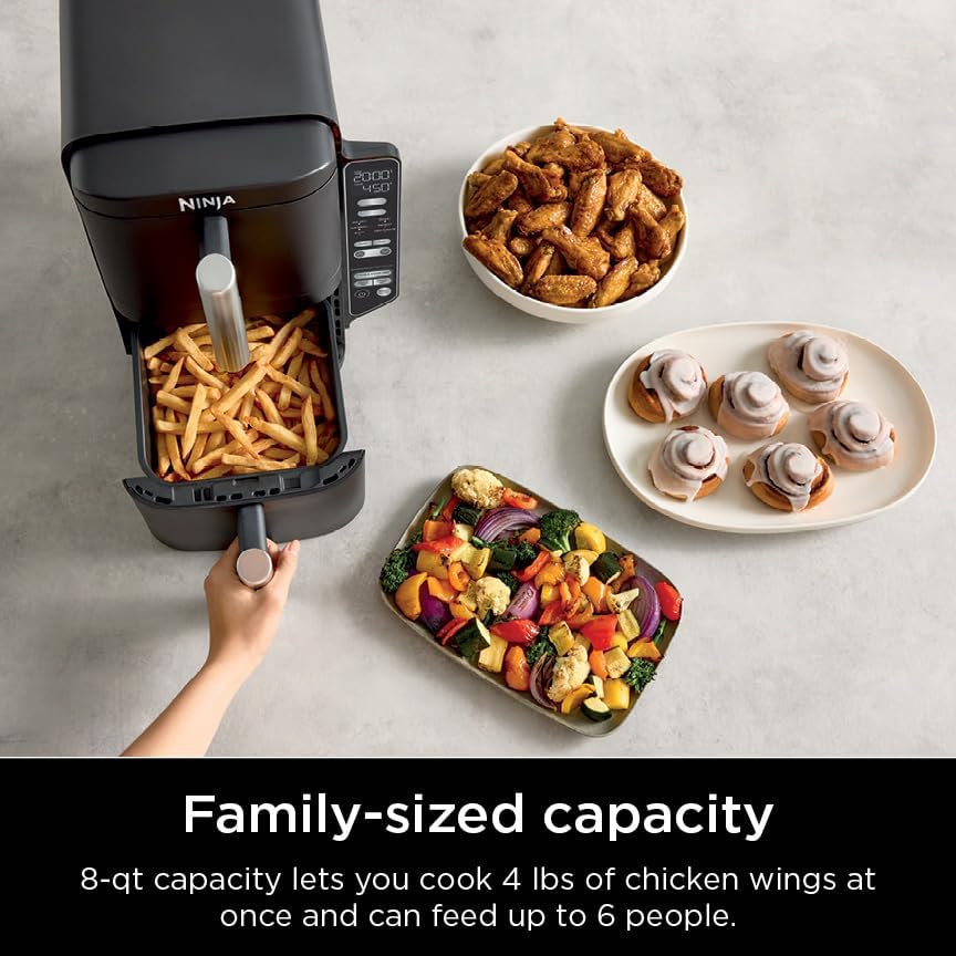 Ninja DoubleStack 2-Basket Air Fryer, DoubleStack Technology Cooks 4 Foods at Once, 8 QT, 6-in-1, Smart Finish & Match Cook, Air Fry, Broil, Bake, Easy Meals & Clean, Black, SL201 (Renewed)