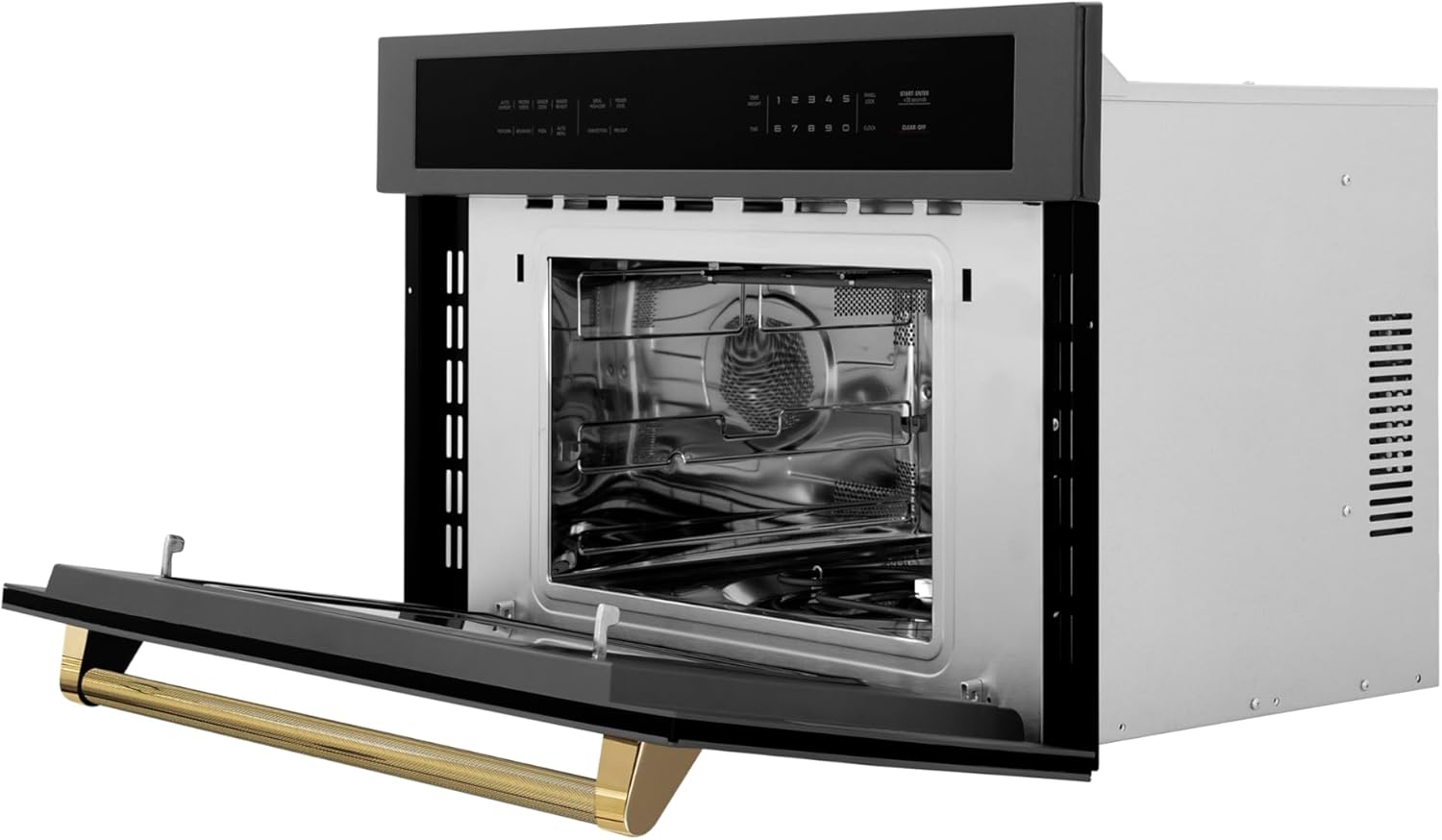 ZLINE Autograph Edition 30 in. 1.6 cu ft. Built-in Convection Microwave Oven in Black Stainless Steel and Polished Gold Helix Handle (MWOZ-30-BS-KG)