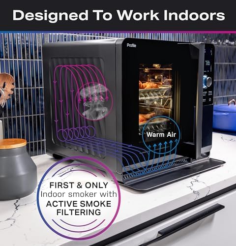 GE Profile™ Smart Indoor Pellet Smoker, with Active Smoke Filtration, 5 Smoke Control Settings, WiFi Connected, Electric, Countertop BBQ Appliance, Black