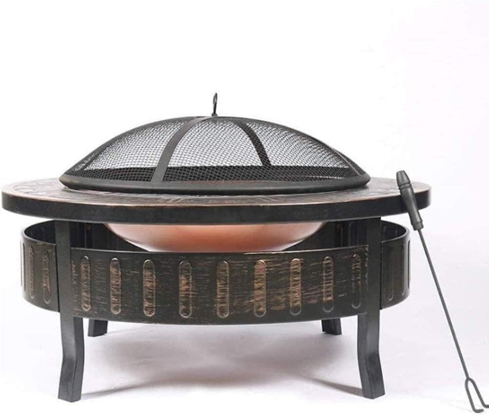 Outdoor Fire Pits Outdoor Wood Burning Fire Pits Outdoor Metal Firepit Round Table Backyard Patio Garden Stove Wood Burning Fire Pit with Spark Screen with Cover BBQ Cooking for Outside Camp