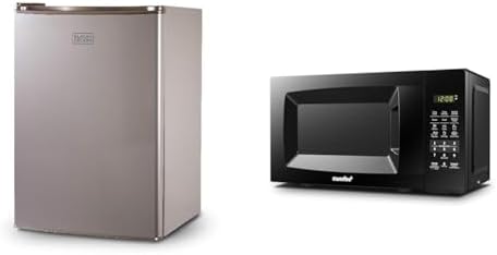 BLACK+DECKER BCRK25V Compact Refrigerator Energy Star Single Door Mini Fridge with Freezer & COMFEE' EM720CPL-PMB Countertop Microwave Oven with Sound On/Off