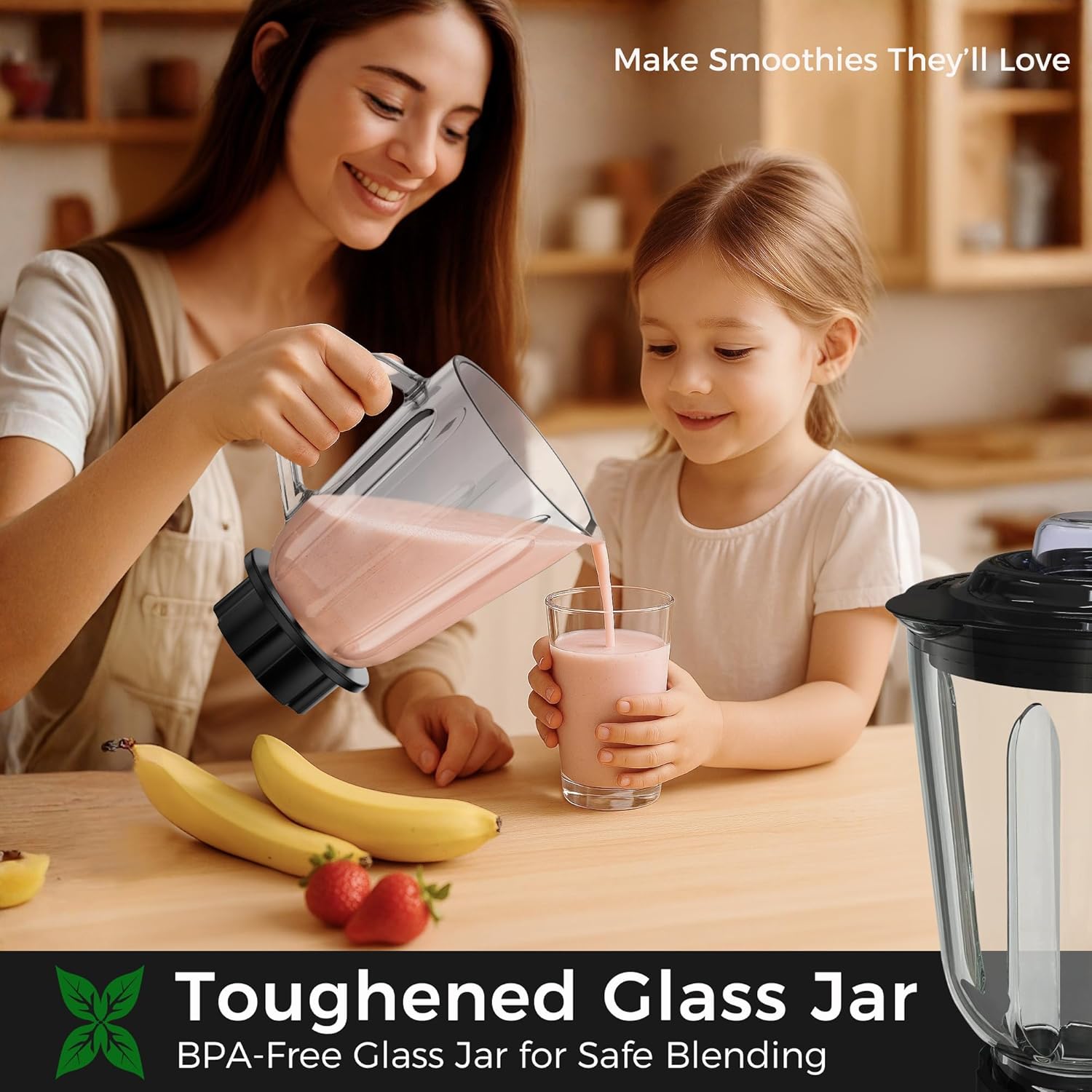 TALIA Smoothie Blender for Ice Crushing & Shakes, 750W Countertop Blenders with 48oz Glass Jar & 6 Stainless Steel Blades, High-Speed Blender for Smoothies Frozen Fruit & Nut Butter