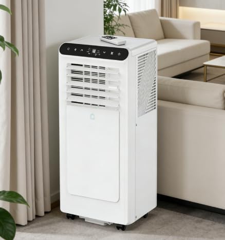 8,000 BTU Portable Air Conditioner, 3-in-1 AC Unit with Fan & Dehumidifier, Cools Up to 350 Sq.ft, Remote Control, 24H Timer, Auto Swing, Quiet Portable AC for Bedroom/Living Room/Office, Black