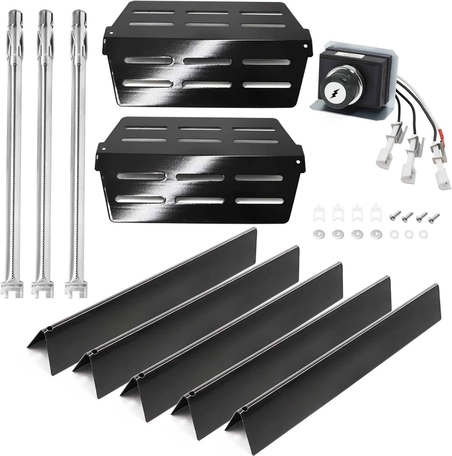 Criditpid Grill Replacement Parts for Weber Genesis 300 Series Grills with Front Mounted Control, Flavorizer Bars, Heat Deflectors, Burners & Electronic Igniter for Weber Genesis 310 320 Gas Grills