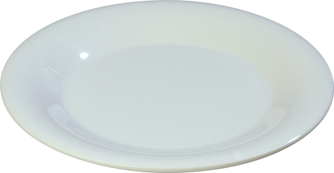 Carlisle FoodService Products Sierrus Reusable Plastic Plate with Wide Rim for Buffets, Restaurants, and Homes, Melamine, 9 Inches, White, (Pack of 24)