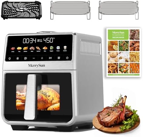 6 Qt Stainless Steel Air Fryer, Stainless Steel Housing& Full Metal Inner Pot, PTFE and PFAS Free, 9 Digital One-Touch Cook Functions,120°F~450°F, 1700W