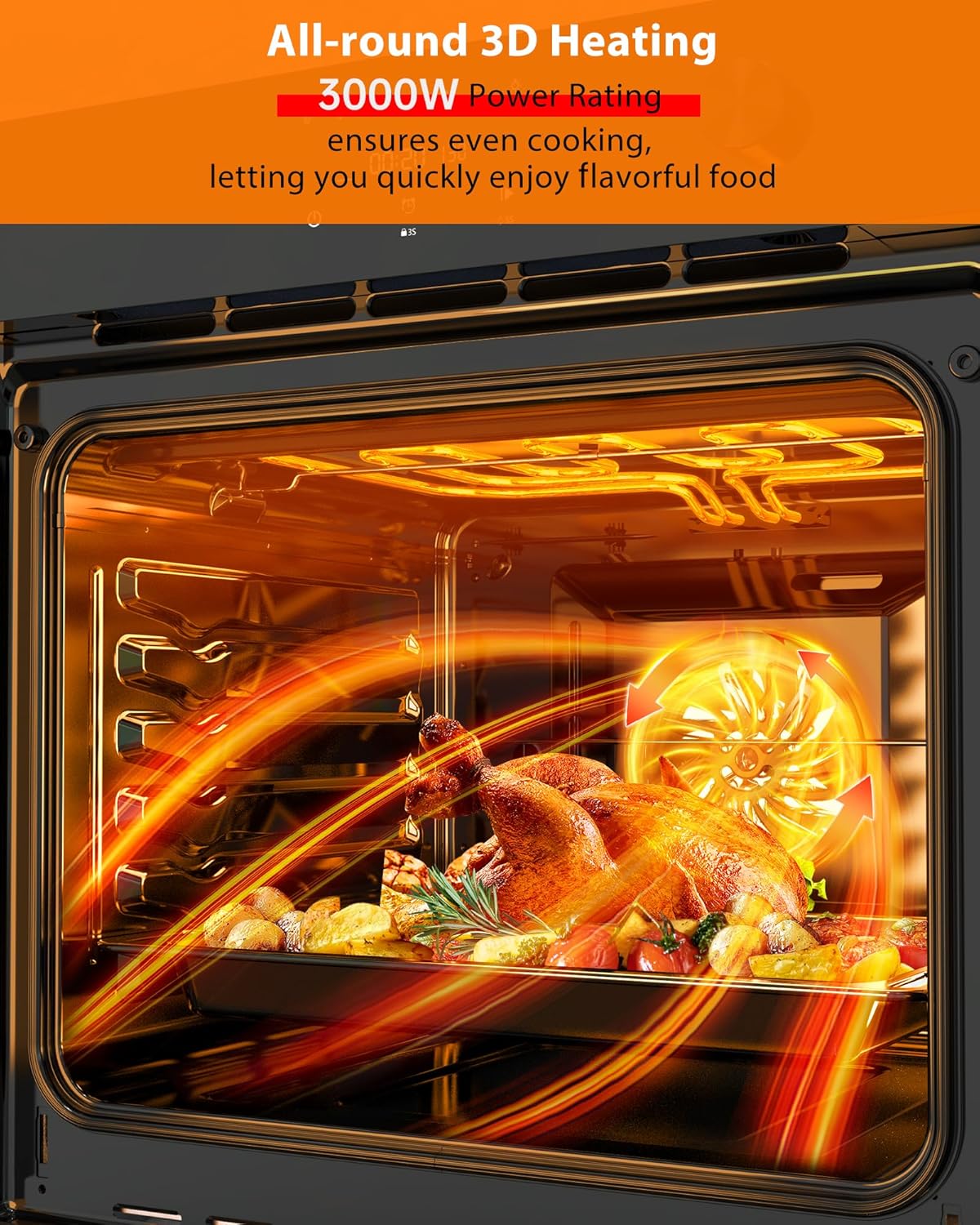 24 in Built-in Electric Ovens, Single Wall Oven with 8 Cooking Modes, 108 Smart Menus, 2.5 Cu.ft Convection Built-in Oven, Stainless Steel, Touch Control, Timer, Safety Lock, 3000W, 240V, Black