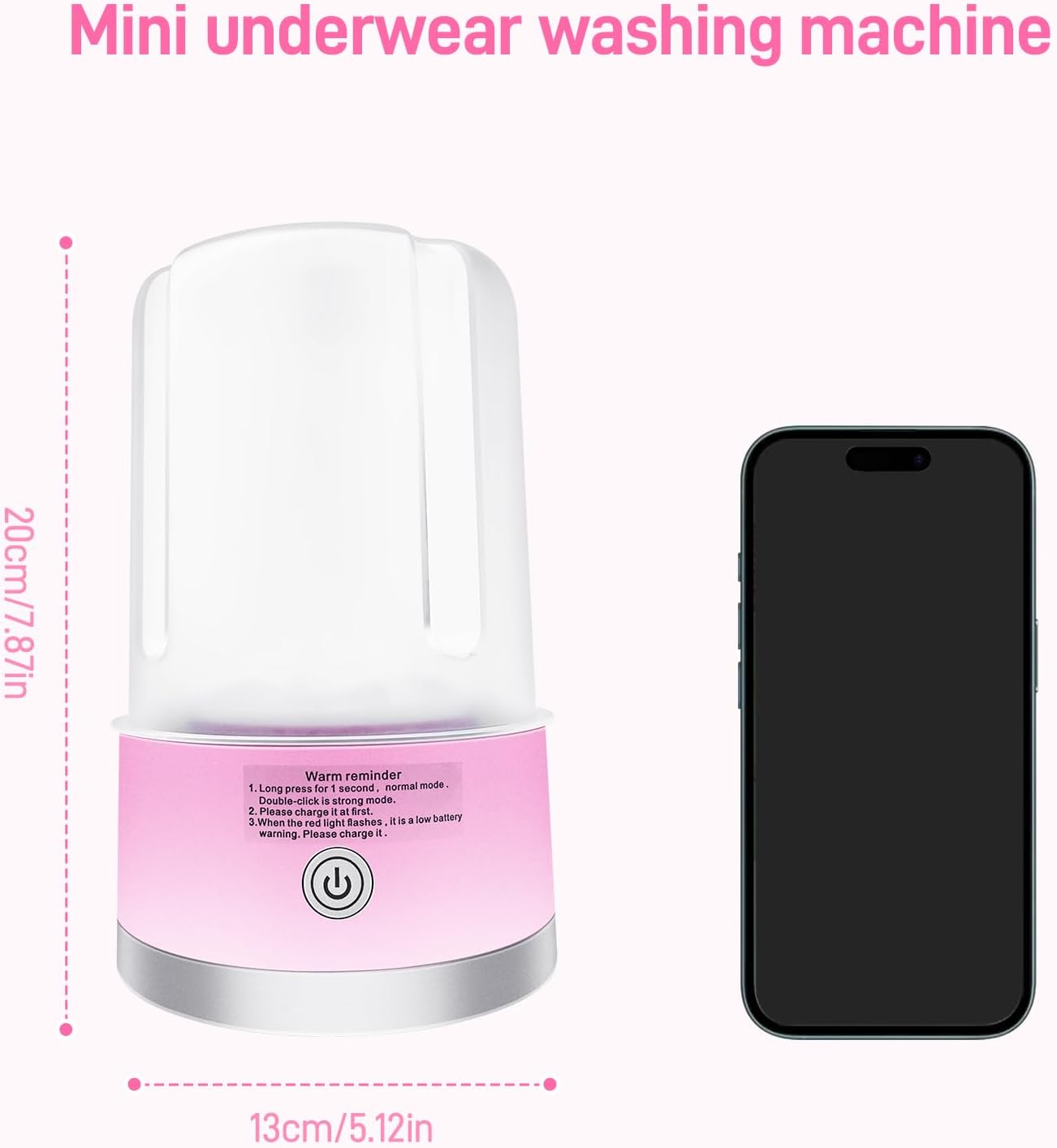 Portable Mini Washing Machine | Compact Deep Cleans Underwear, Baby Clothes, Small Laundry | Lightweight for Apartment, Dorm, Hotel, Travel & Camping | Quiet Energy-Efficient (Pink)