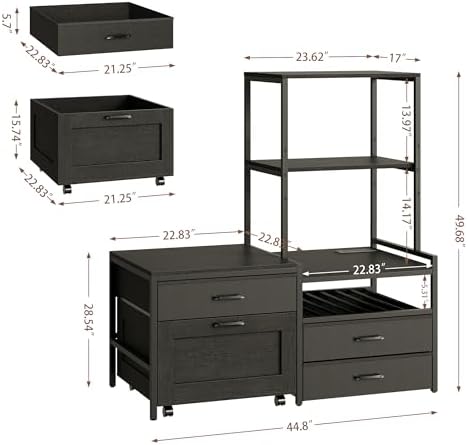 Mini Fridge Stand with Wine Rack, Kitchen Bakers Rack with Power Outlet, Microwave Oven Stand, Coffee Bar, Movable Drawers, for Dorm,Office, Black HB04BXB