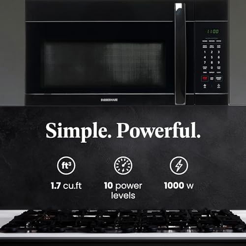 Farberware 1.7 Cu. Ft. Over-the-Range Microwave Oven – 1000 Watts Power, Auto Cook Settings, Defrost, Easy Clean and Child Safety Lock - Black