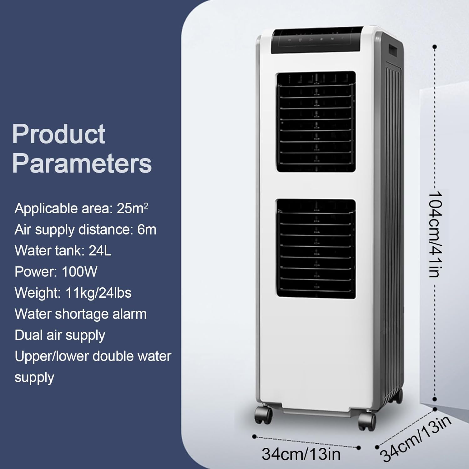 Evaporative Air Cooler with Remote Control, 3-in-1 Portable Air Conditioner, Windowless Air Conditioner, 8 Gal Water Tank, 3 Speeds, 7H Timer, Water Shortage Reminder for Room Bedroom Office(34x34x104