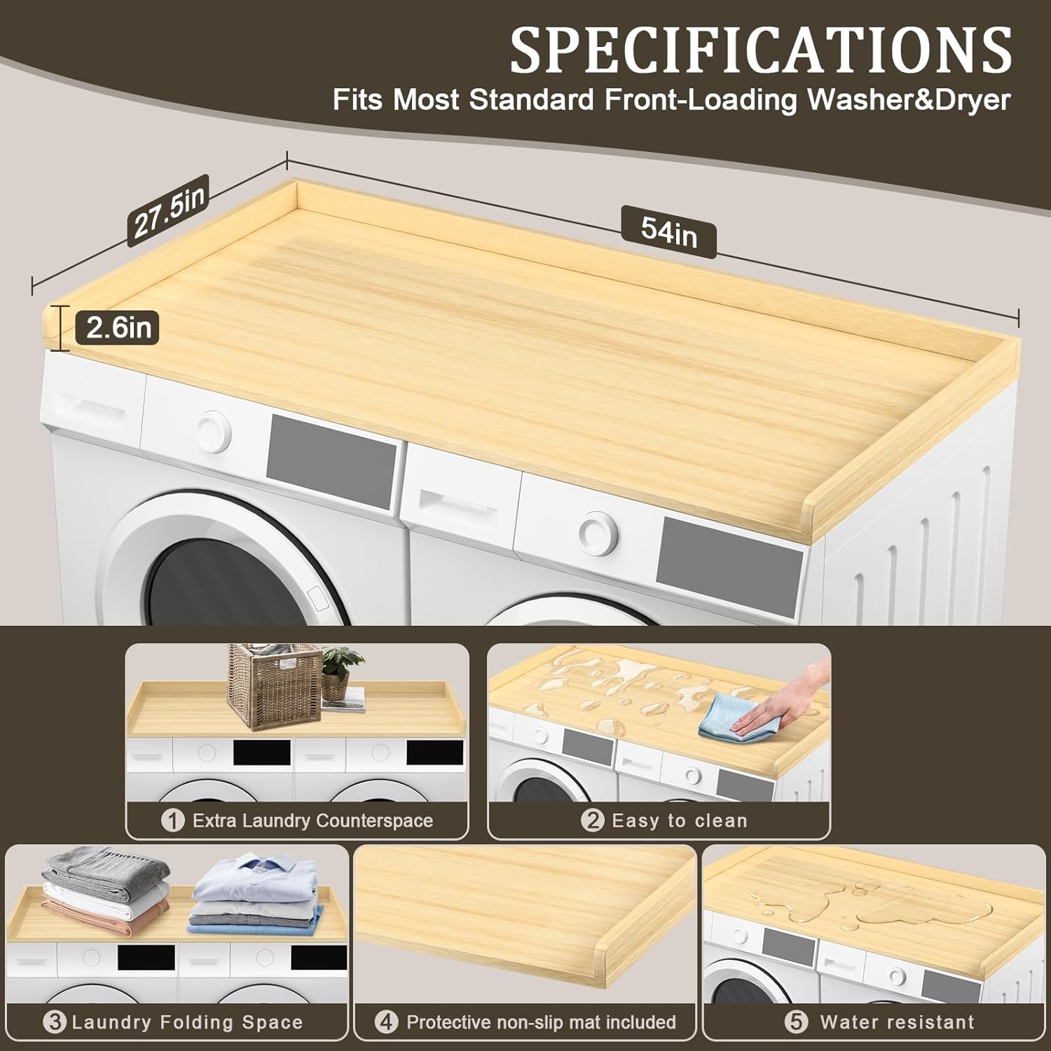 Uniflasy Washer Dryer Countertop for GE, LG, Samsung – 54