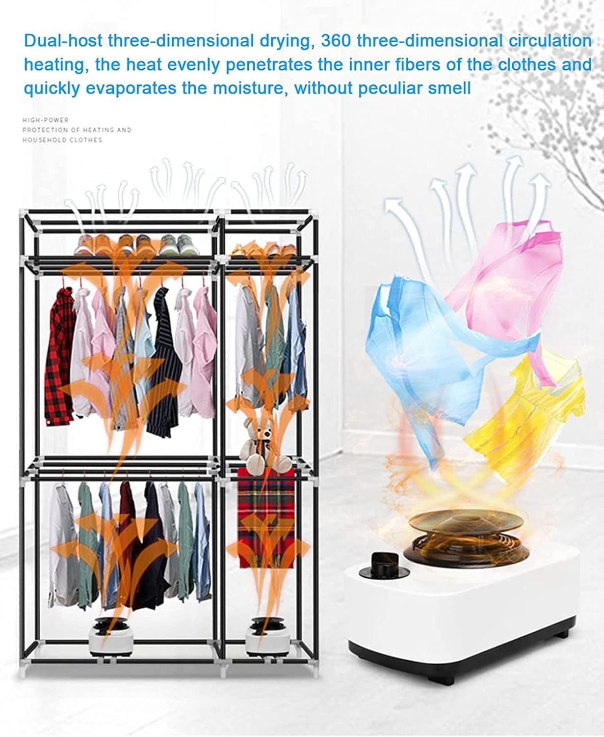 Electric Clothes Dryer, Portable Electric Clothing Rack Dryer, 3-Tier PTC Hot Air Cloth Drying Machine with Timer, Heated Clothes Airer, Folding Wardrobe Hanger Rack for Home Indoo