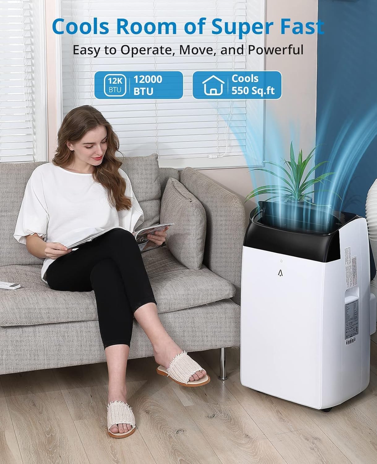 12000 BTU Portable Air Conditioner - 3-In-1 Cooling Unit with Fan & Dehumidifier, Ultra-Quiet Room AC with Remote Control & 24H Timer, Cools 550 Sq.Ft for Home/Office/Dorm (Black Top)