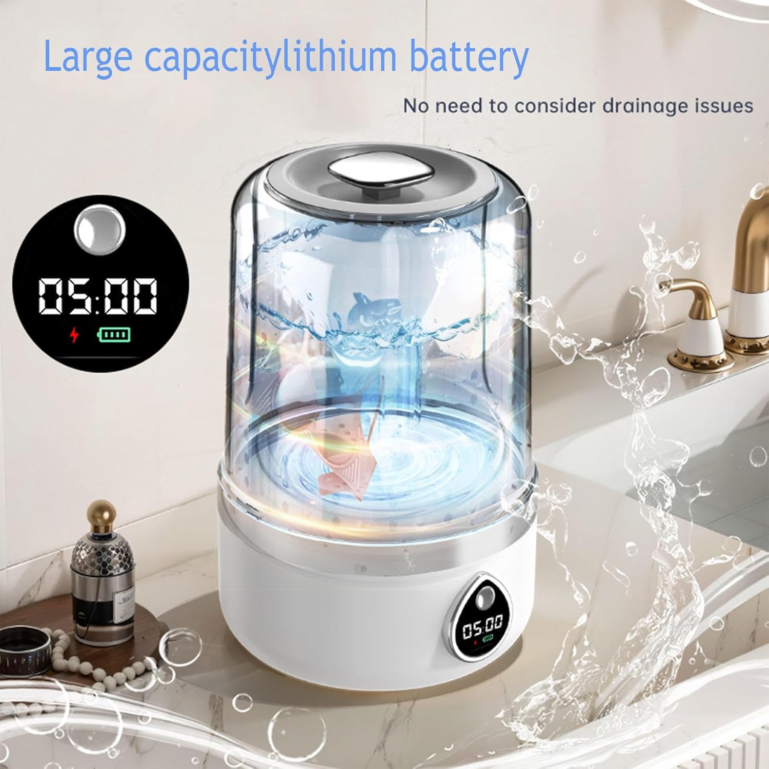 Mini Underwear Washing Machine two-way turbine scrubbing Mini Laundry Machine USB Charging with 2 Modes for Bra, Underwear, Socks