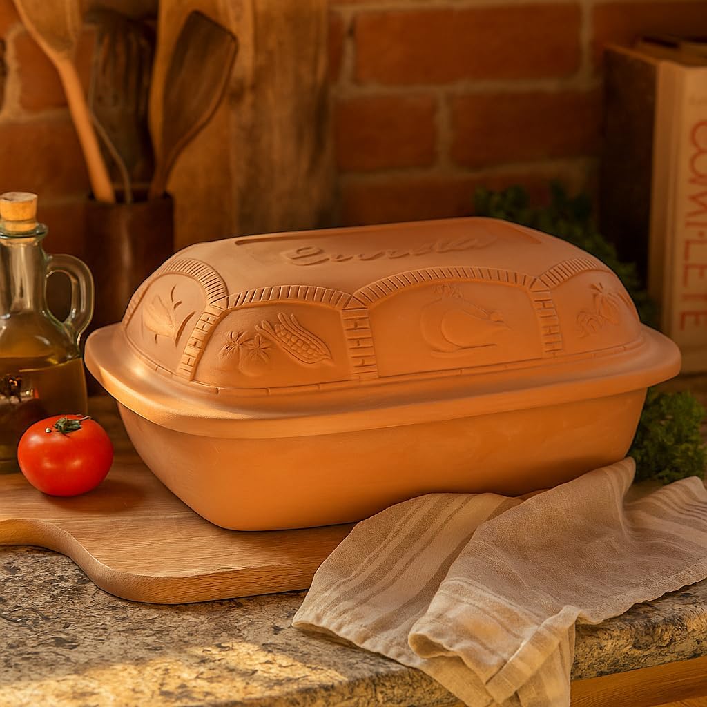 Eurita Clay Roaster, 6.25 Quart, 5.9 Litres, Non-Stick Earthenware, Toxin-Free, Healthy Clay Pot Cooking, Versatile Cooking Dutch Oven, Digital Recipe and Instructions Included