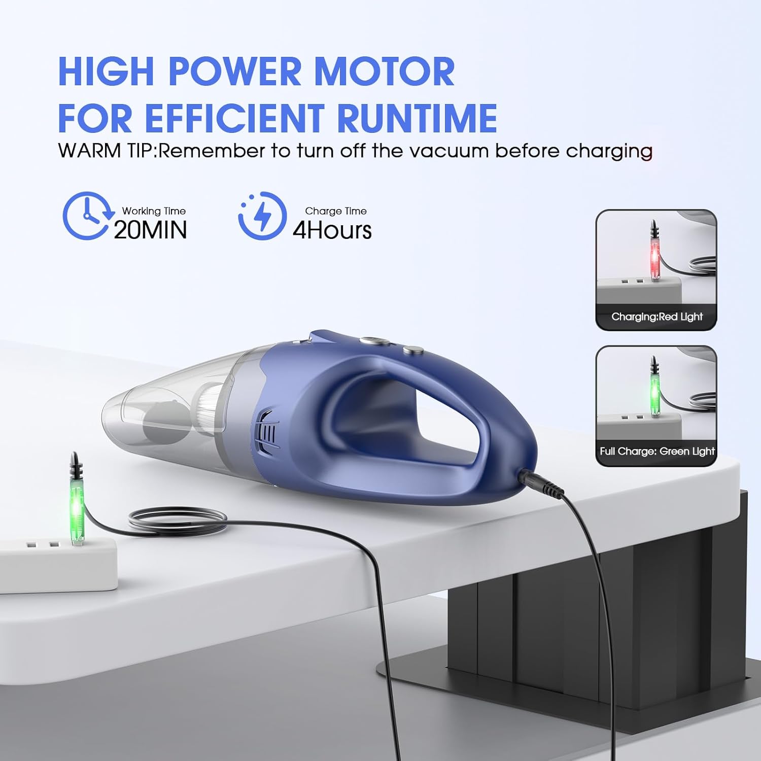 Handheld Vacuum Cordless Rechargeable – 6000Pa Mini Hand Held Vacuum, LED Light, 20–25 Mins Runtime, USB Charging, 500ML Cup – Lightweight Small Vacuum Cleaner Cordless for Car/Office/Home
