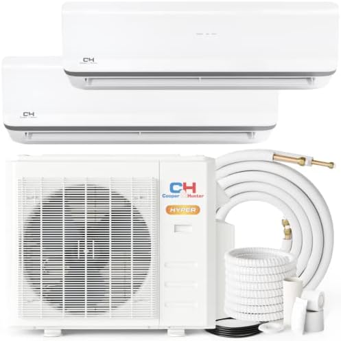 Cooper&Hunter Hyper Heat -22F Dual 2 Zone 12,000 BTU + 12,000 BTU Ductless Mini Split Heat Pump Air Conditioner System 230V Full Set with Two 25FT Installation Kits