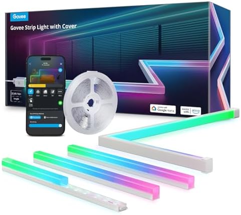 Govee RGBIC LED Strip Lights 32.8ft with Covers, Smart Lights Work with Alexa and Google Assistant, LED Diffuser Channel with LED Lights for Bedroom, Skirting Lines, Studio, Cabinet