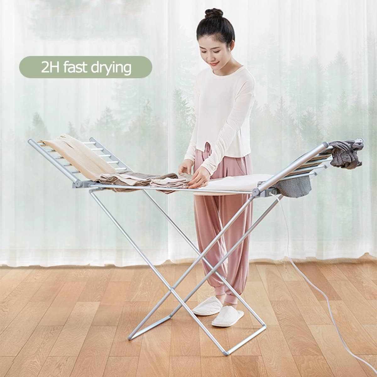 20 Bars Heated Clothes Dryer Folding,Heated Clothes Rail Airer Dryer with Wings,Energy-Efficient Electric Clothes Drying Rack for Home