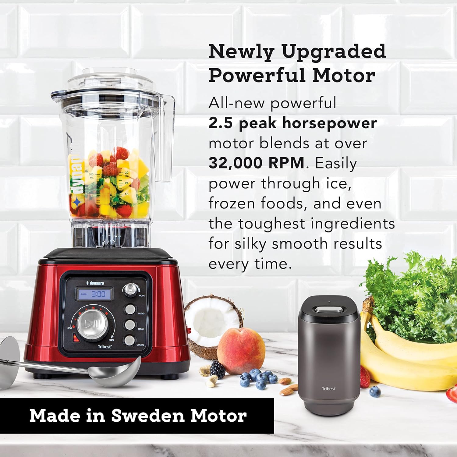 Tribest Dynapro DPS-2250 High Speed 2.5HP Blender with Vaccum, Commercially Certified,Red,One Size