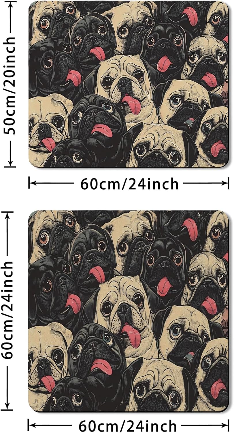 Pug Lover Washer Dryer Top Protector Mat, Retro Pug Faces Laundry Machine Dust Cover, Cute Rubber Anti-slip Waterproof Washer And Dryer Mats for Home 24x24 Inch