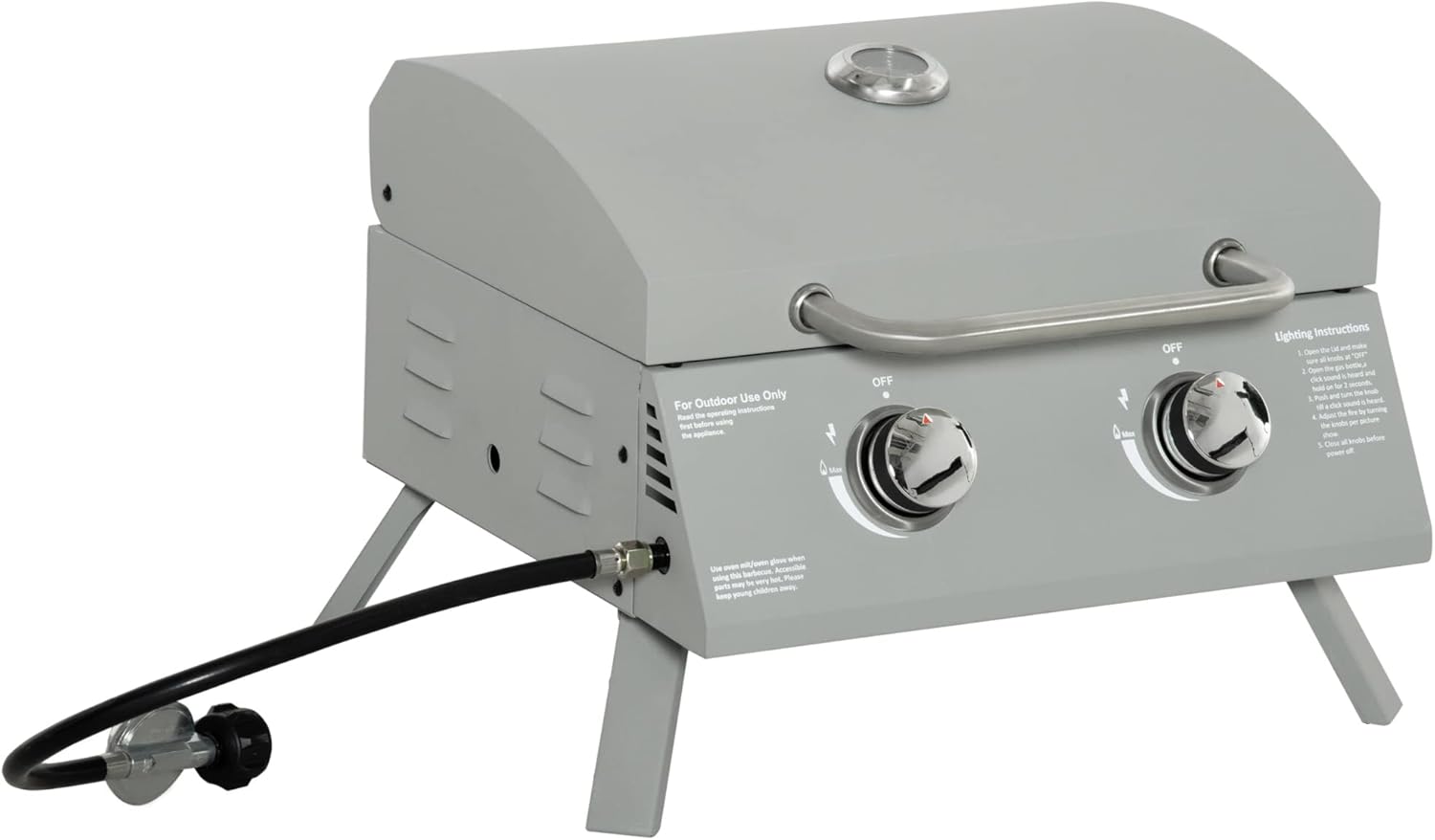 Portable 2 Burner Propane Gas Grill for Outdoor BBQ Joy, Compact and Lightweight, Camping and Picnics, Light Grey