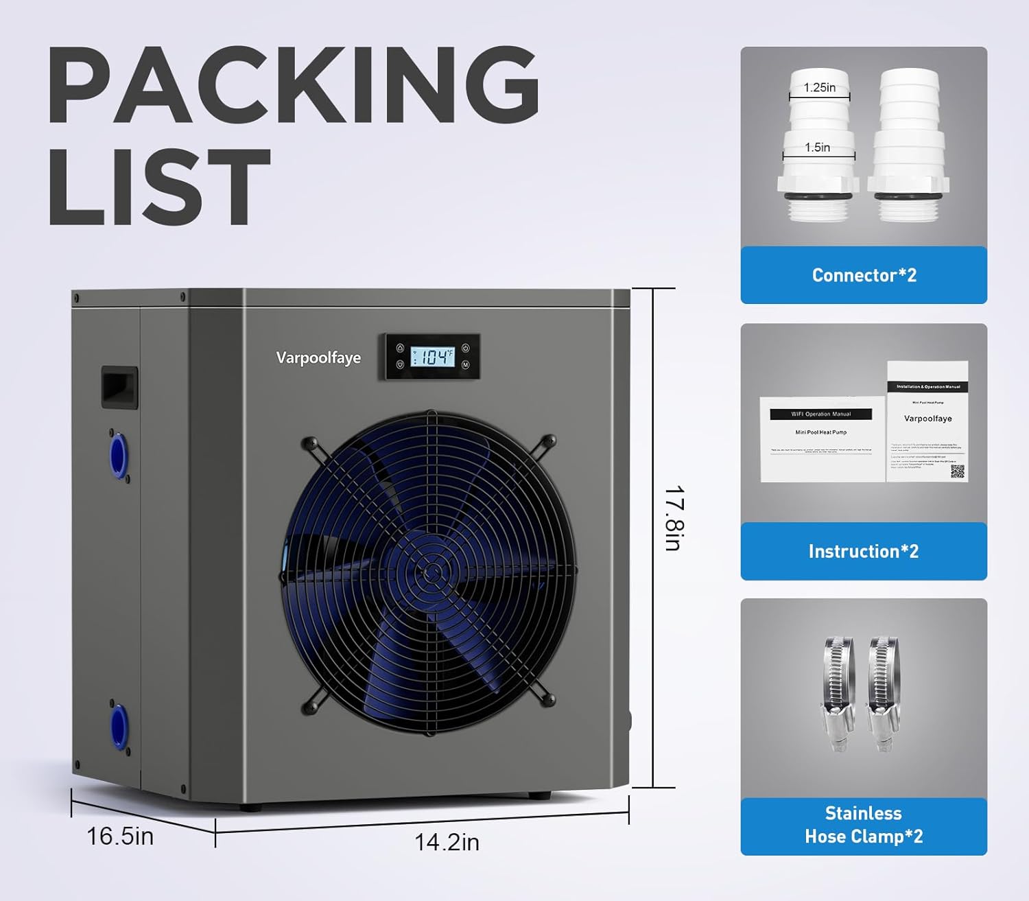 16000 BTU Electric Pool Heater for Above Ground Pool Swimming Pool Heat Pump 5000 Gallon Pool Heater 120V Heating Cooling WiFi Control 60Hz Spa